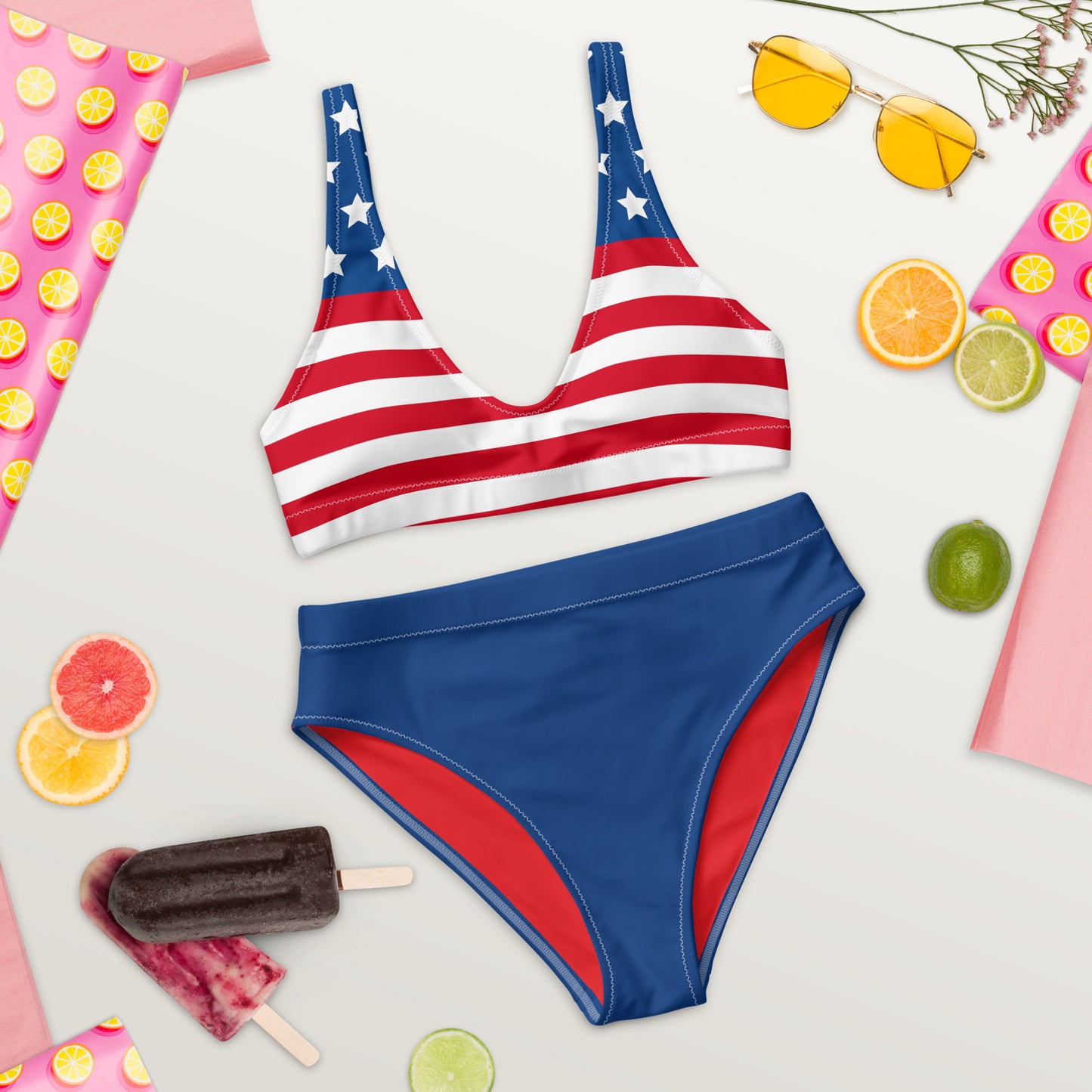 Red, White & Beach Recycled High-waisted Bikini