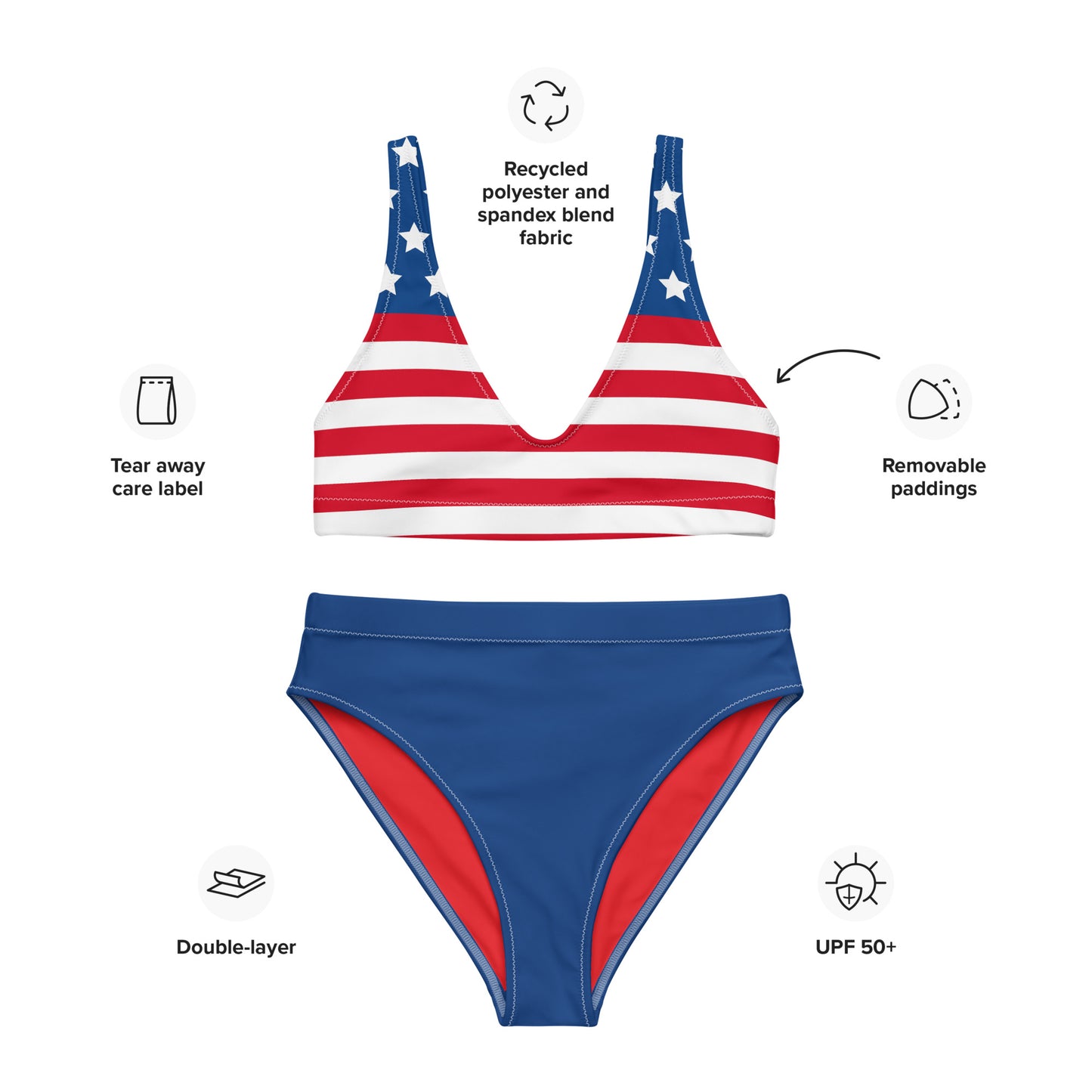 Red, White & Beach Recycled High-waisted Bikini