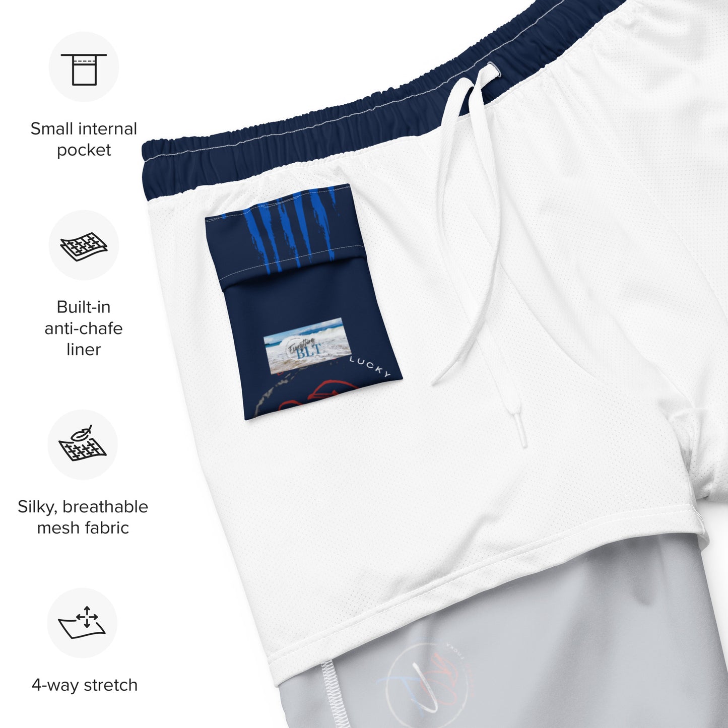 Red, White & Beach Swim Trunks