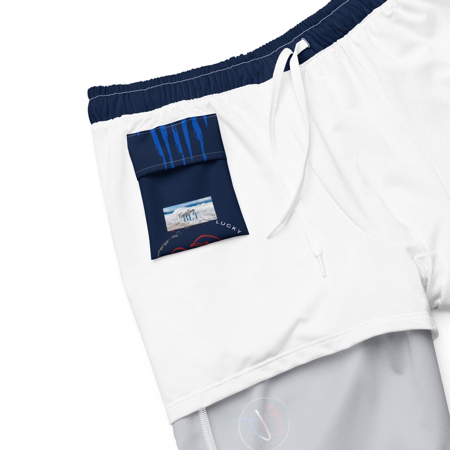 Red, White & Beach Swim Trunks