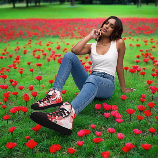 Red Flower High-tops with Black trim and laces